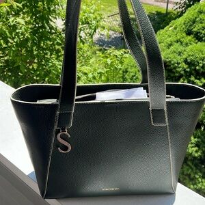Strathberry S Cabas Pebbled Leather Tote Bottle Green Vanilla Edge Bag